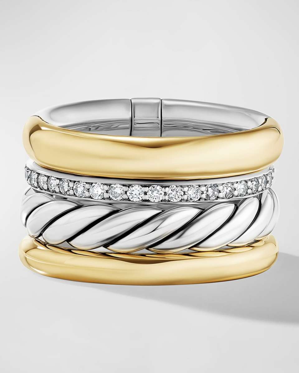 Mercer Ring with Diamonds in Silver and 18K Gold, 14mm
